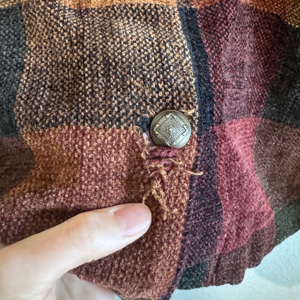 VTG 90s‎ Christopher & Banks Plaid Chenille Cardigan Fall Gorpcore Cabin Woods - Picture 5 of 13